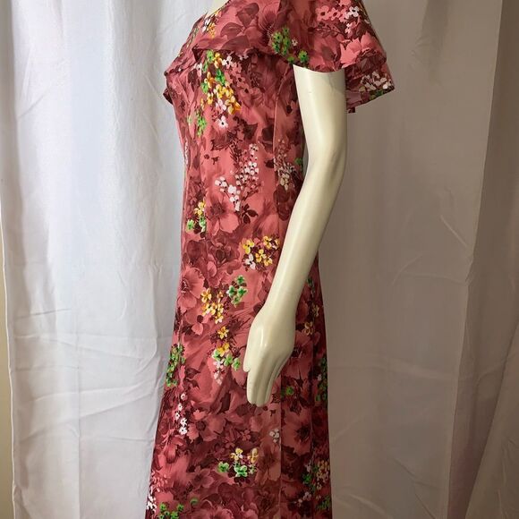Vintage 60s 70s large collar pink floral maxi dress medium - Picture 5 of 13